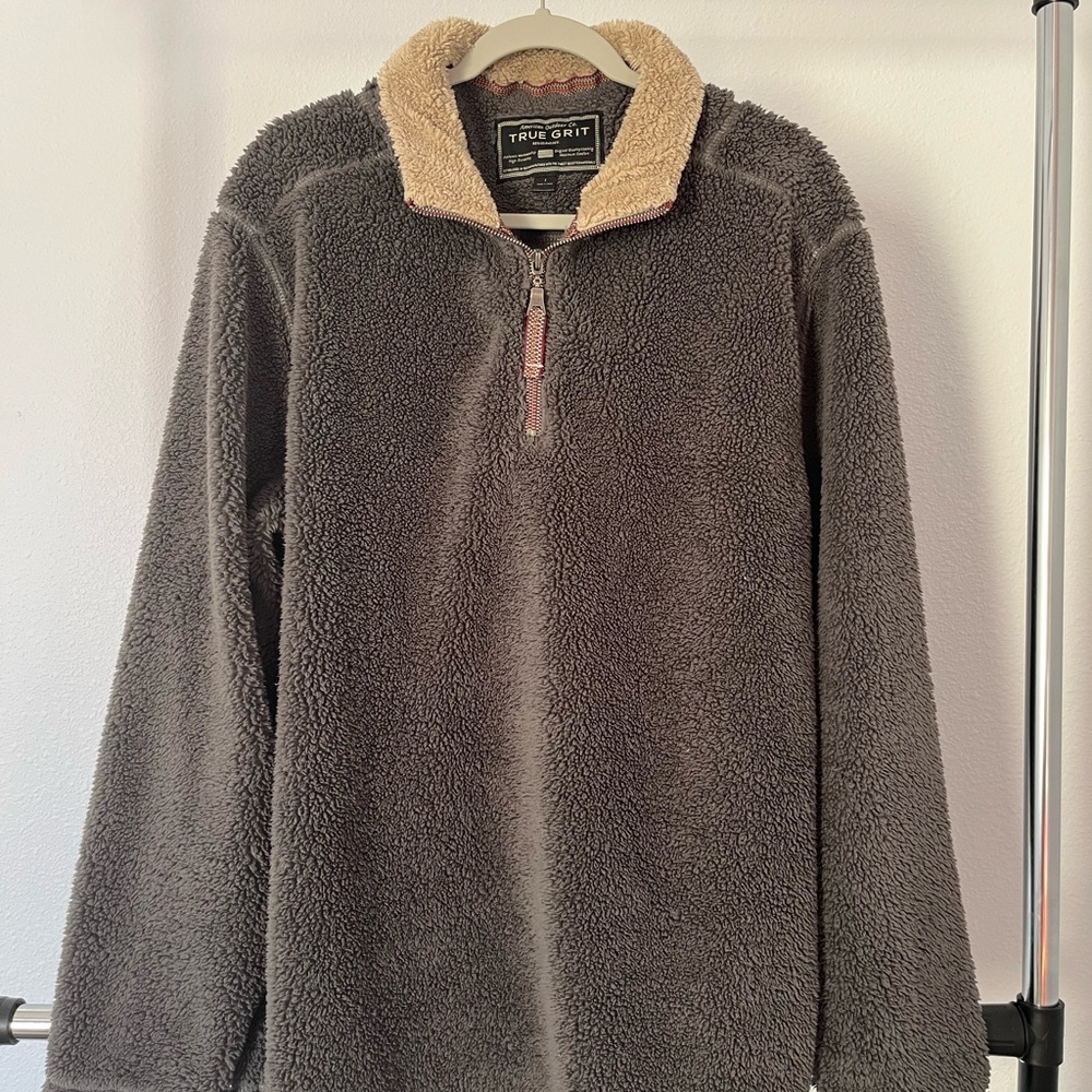 True Grit Men's Charcoal and Tan Zip Up Sweater